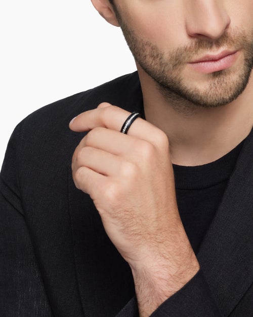 Mens Streamline® Band Ring in Black Titanium with Diamonds, 6mm