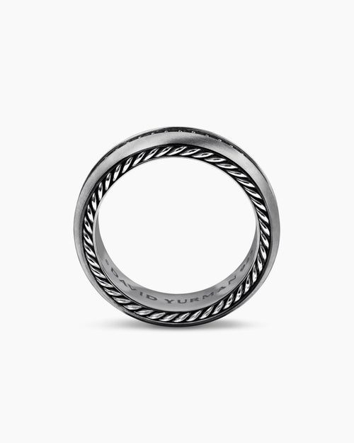 Mens Streamline® Band Ring in Grey Titanium with Black Diamonds, 6mm