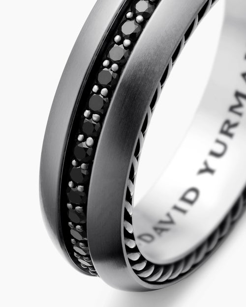 Mens Streamline® Band Ring in Grey Titanium with Black Diamonds, 6mm