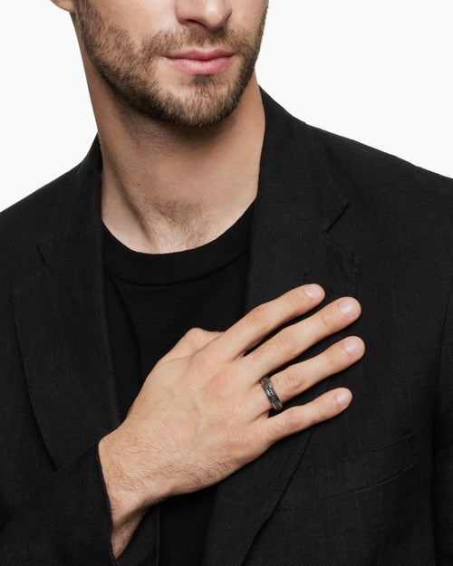 Mens Streamline® Band Ring in Grey Titanium with Black Diamonds, 6mm