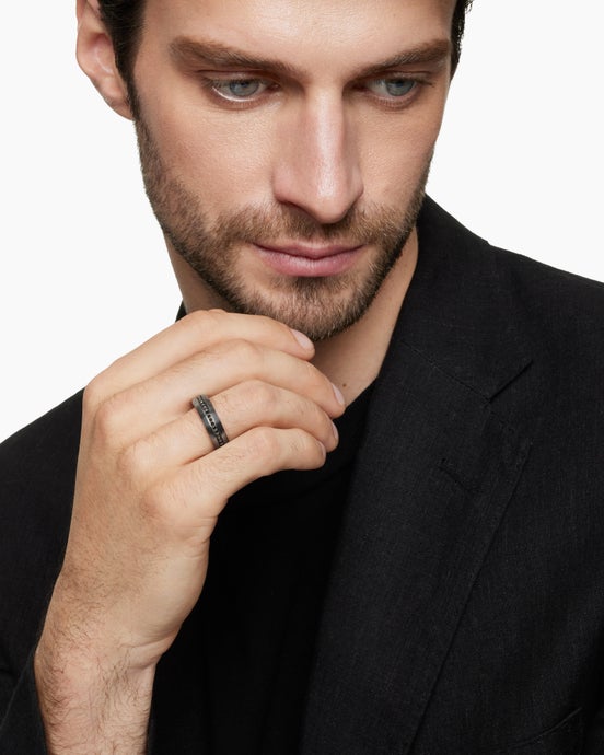 Streamline® Band Ring in Grey Titanium with Black Diamonds, 6mm