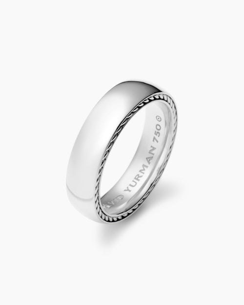 Mens Streamline Band Ring in 18K White Gold, 6mm