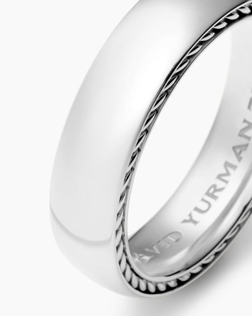 Mens Streamline Band Ring in 18K White Gold, 6mm