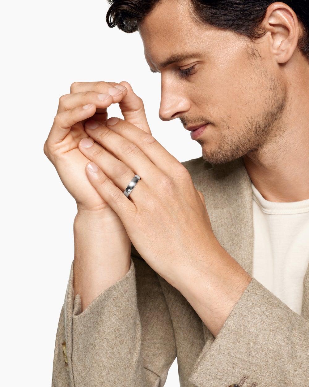 Anneau Streamline en or blanc 18 carats, 6 mm hommes