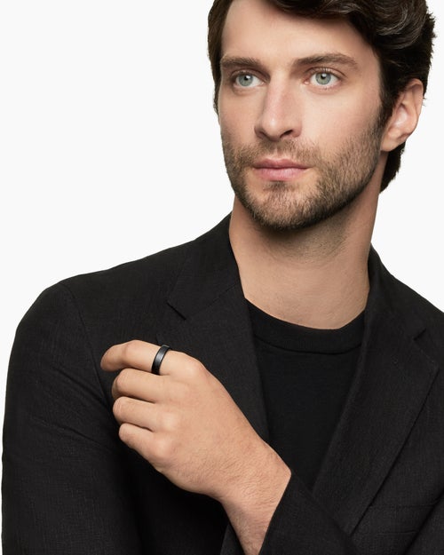 Mens Streamline Band Ring in Black Titanium, 6mm