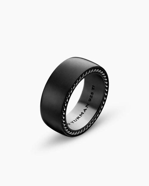 Mens Streamline Band Ring in Black Titanium, 9mm