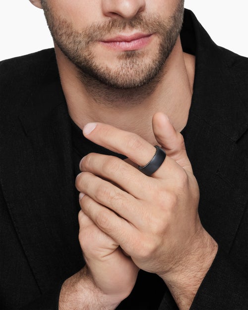 Mens Streamline® Band Ring in Black Titanium, 9mm