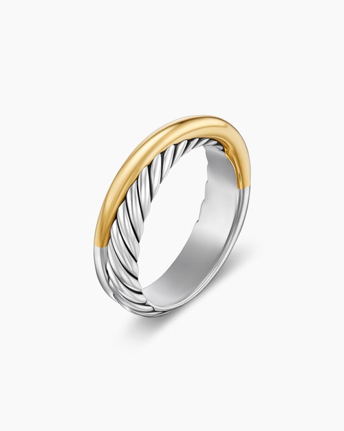 Womens Crossover Band Ring in Sterling Silver with 18K Yellow Gold, 5.3mm