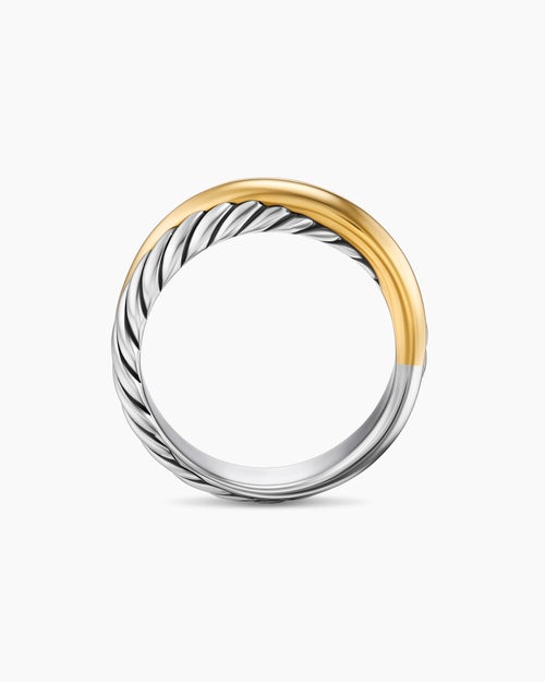 Womens Crossover Band Ring in Sterling Silver with 18K Yellow Gold, 5.3mm