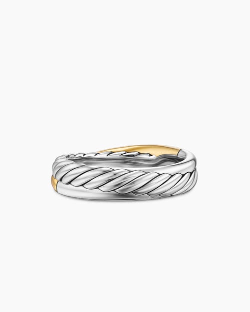 Womens Crossover Band Ring in Sterling Silver with 18K Yellow Gold, 5.3mm
