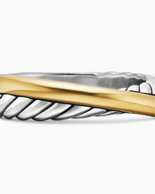 Womens Crossover Band Ring in Sterling Silver with 18K Yellow Gold, 5.3mm