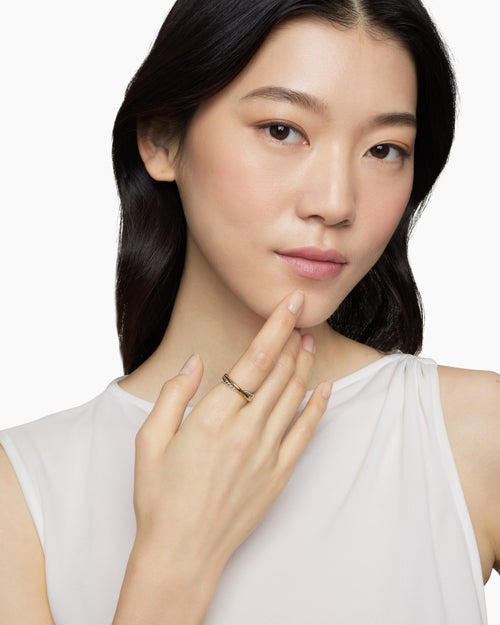 Womens Crossover Band Ring in Sterling Silver with 18K Yellow Gold, 5.3mm