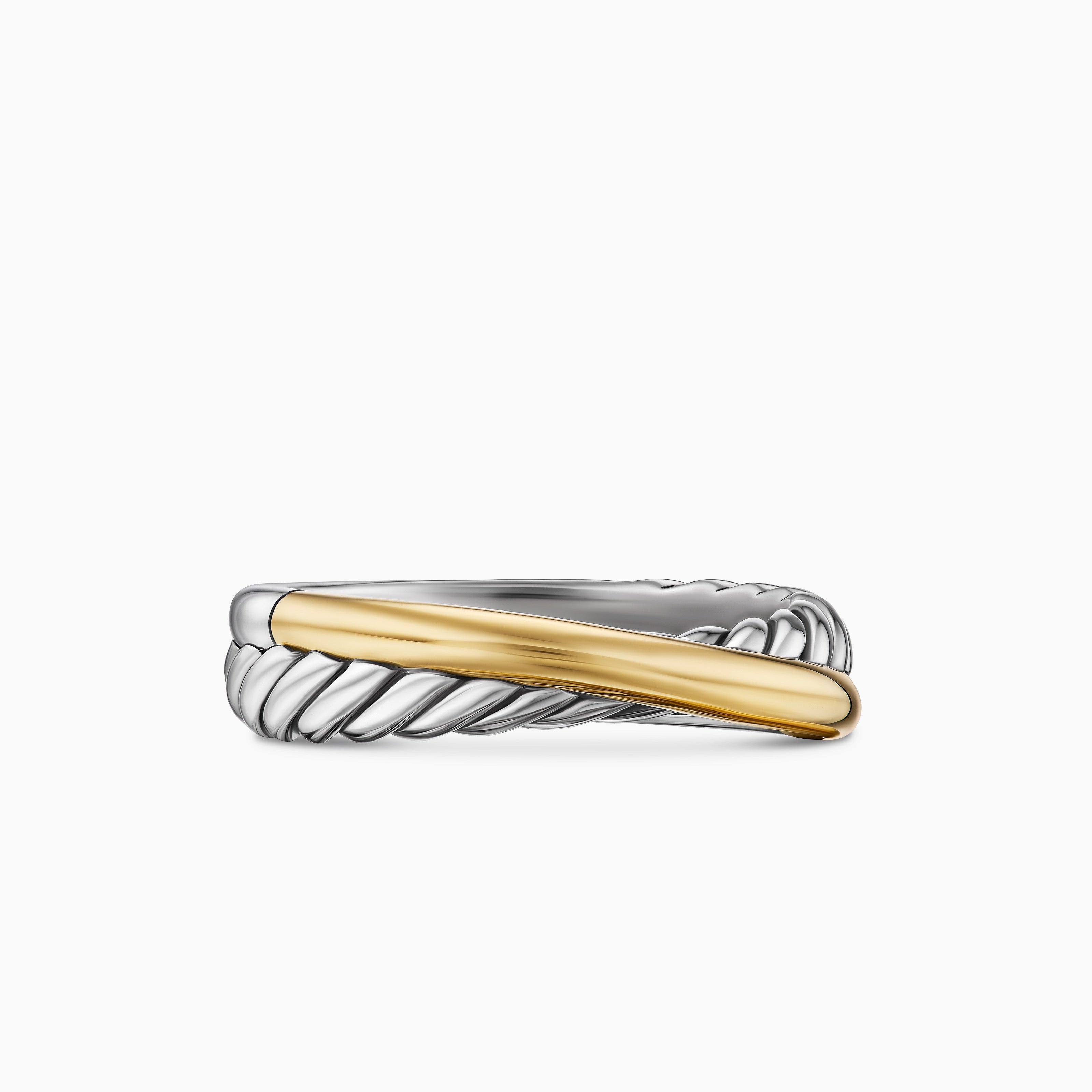 Womens Crossover Band Ring in Sterling Silver with 18K Yellow Gold, 5.3mm