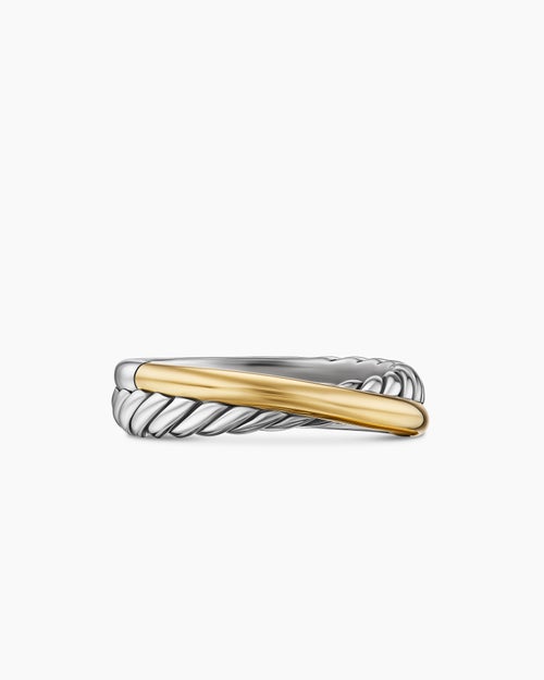 Womens Crossover Band Ring in Sterling Silver with 18K Yellow Gold, 5.3mm