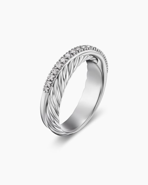 Womens Crossover Band Ring in Sterling Silver with Diamonds, 5.3mm