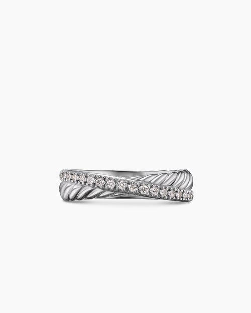 Womens Crossover Band Ring in Sterling Silver with Diamonds, 5.3mm