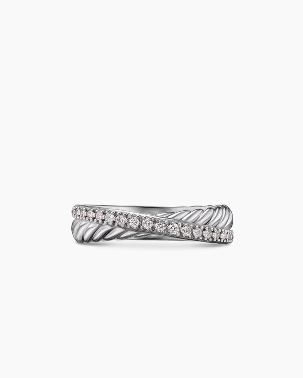 Crossover Band Ring in Sterling Silver with Diamonds, 5.3mm