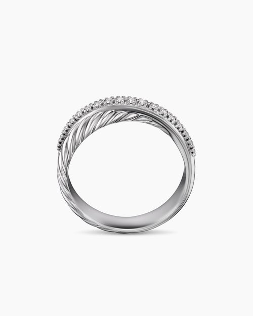 Womens Crossover Band Ring in Sterling Silver with Diamonds, 5.3mm