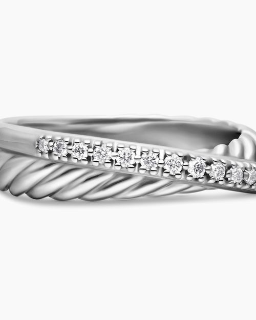 Womens Crossover Band Ring in Sterling Silver with Diamonds, 5.3mm