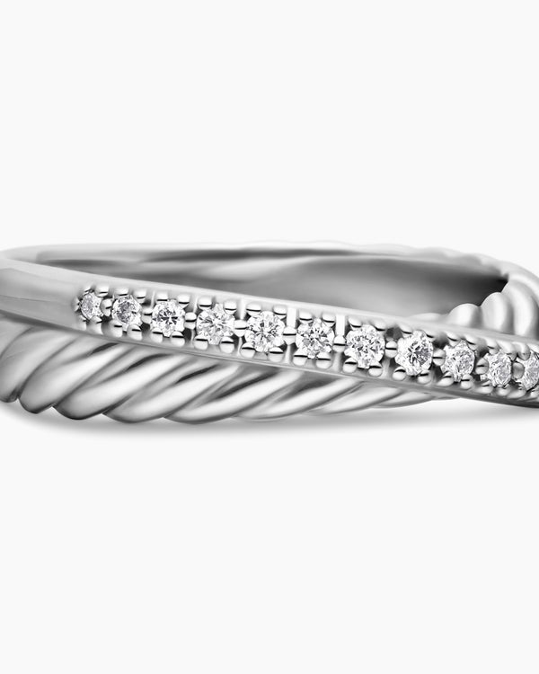 Crossover Band Ring in Sterling Silver with Diamonds, 5.3mm