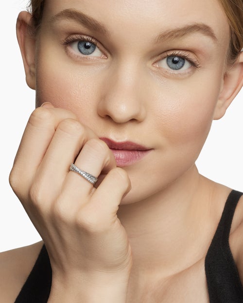 Womens Crossover Band Ring in Sterling Silver with Diamonds, 5.3mm