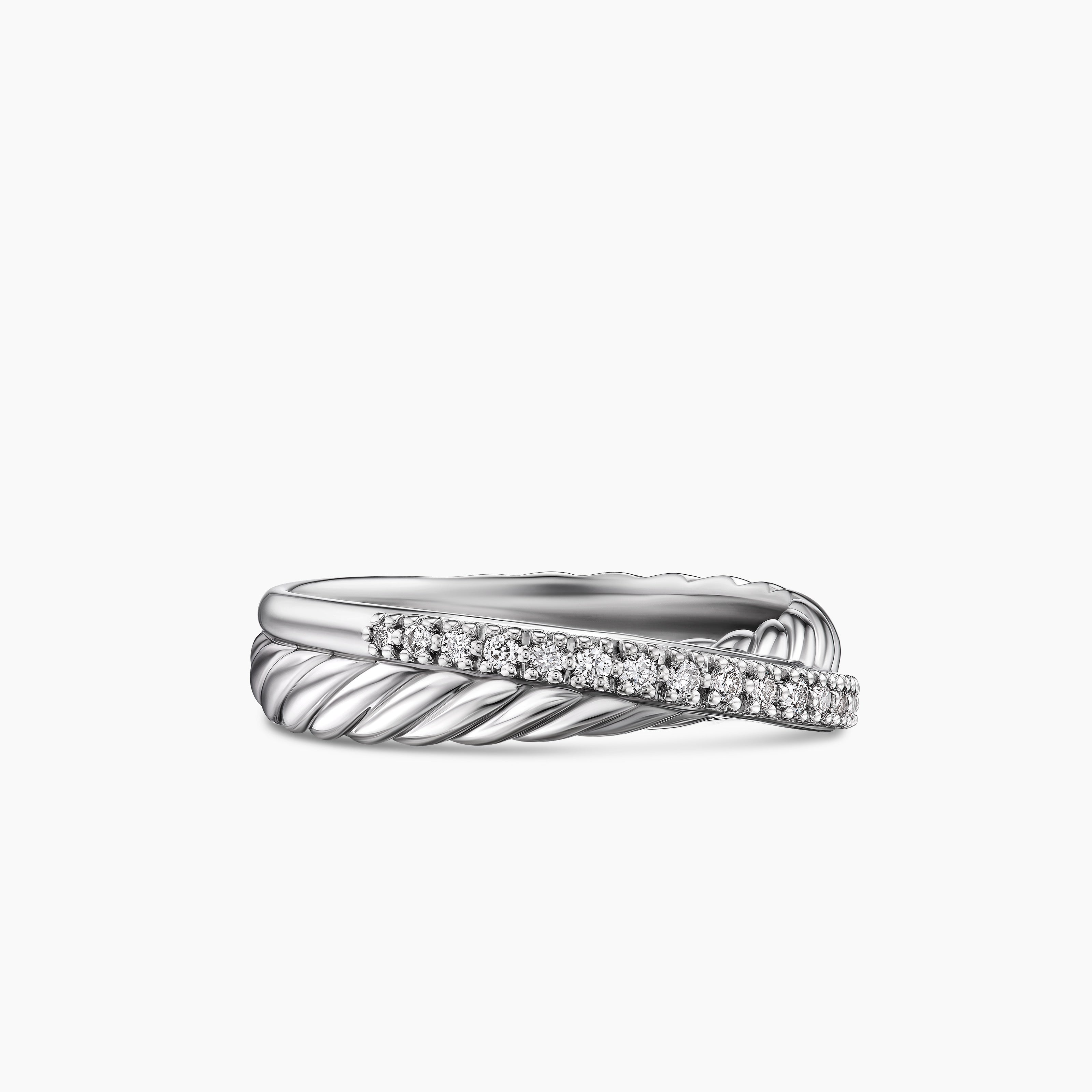 Anneau Crossover en argent massif avec diamants, 5,3 mm femme 
