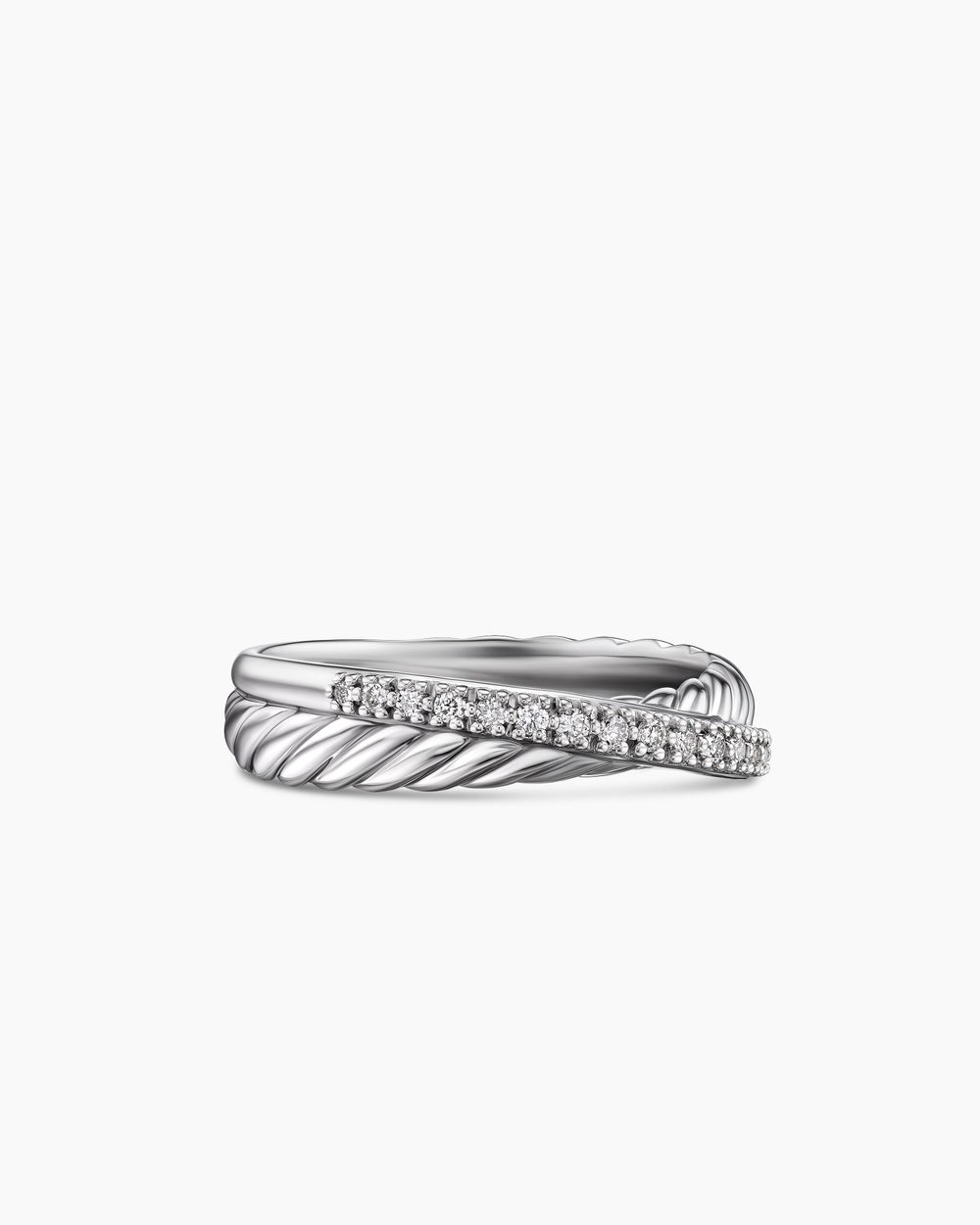 Womens Crossover Band Ring in Sterling Silver with Diamonds, 5.3mm