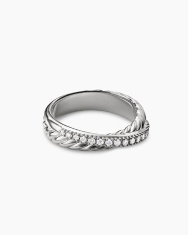 Crossover Band Ring in Sterling Silver with Diamonds, 5.3mm