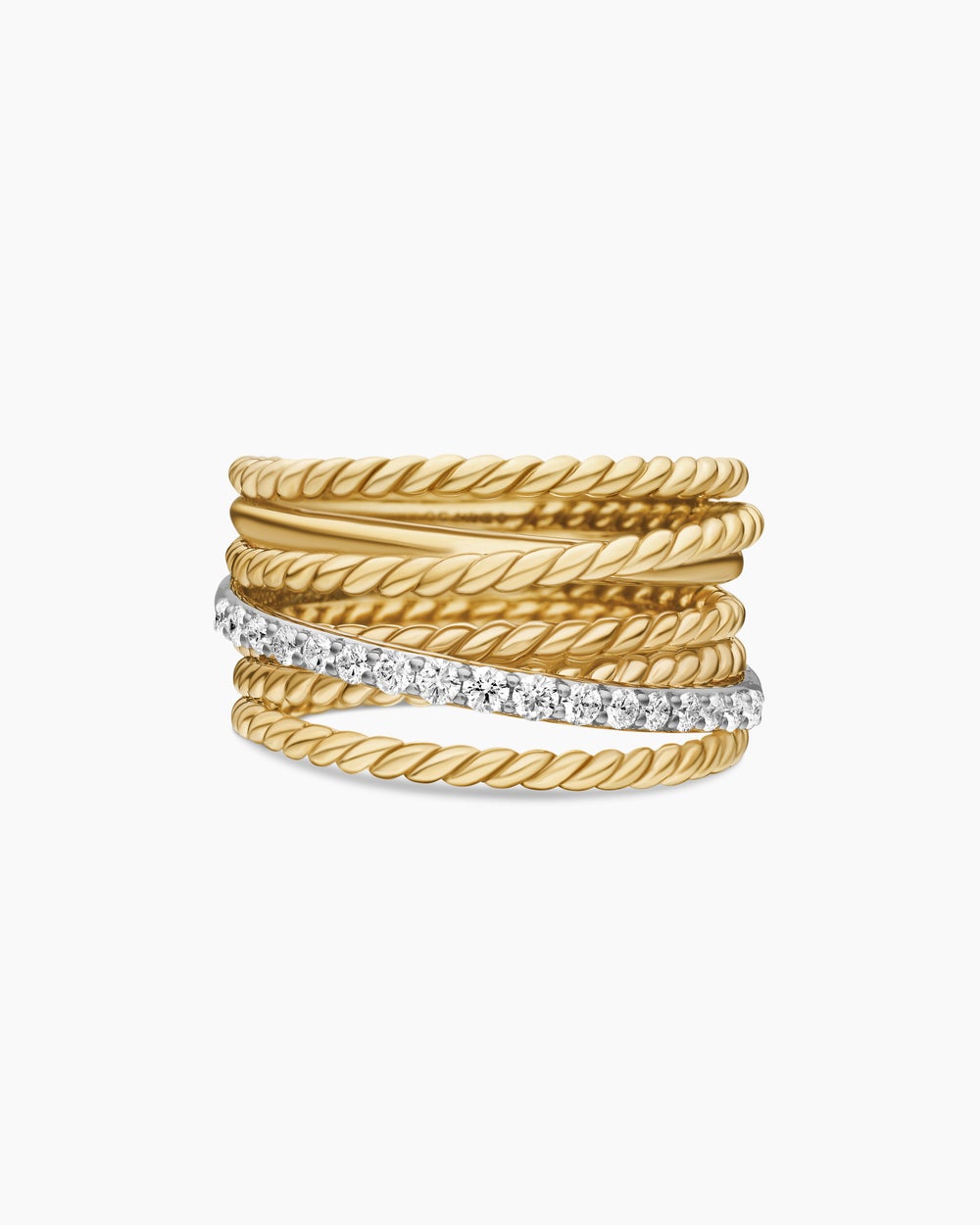 Womens Crossover Ring in 18ct Yellow Gold with Diamonds, 12mm