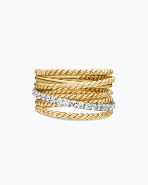 Womens Crossover Ring in 18ct Yellow Gold with Diamonds, 12mm