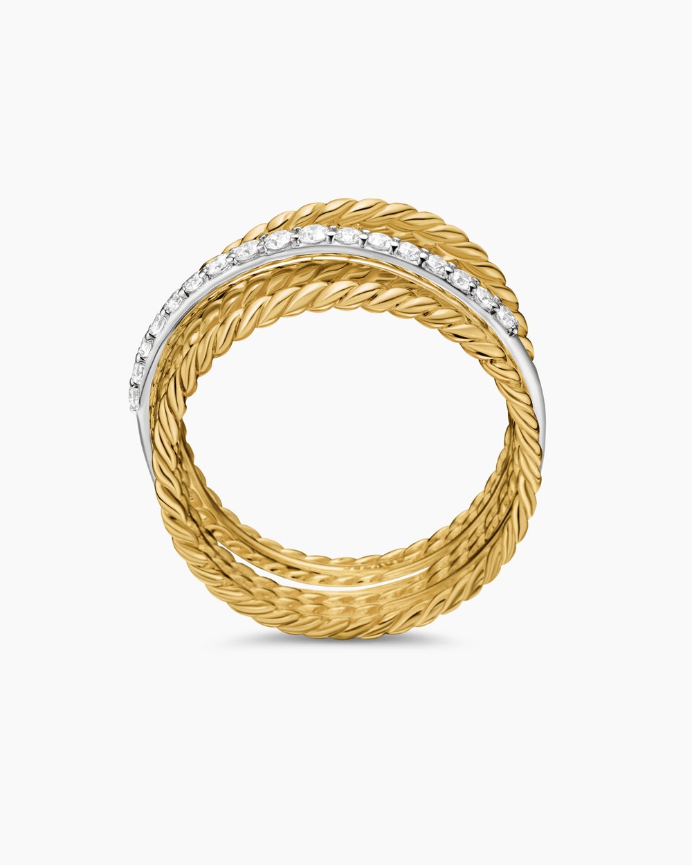 Womens Crossover Ring in 18ct Yellow Gold with Diamonds, 12mm