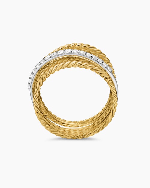 Womens Crossover Ring in 18ct Yellow Gold with Diamonds, 12mm