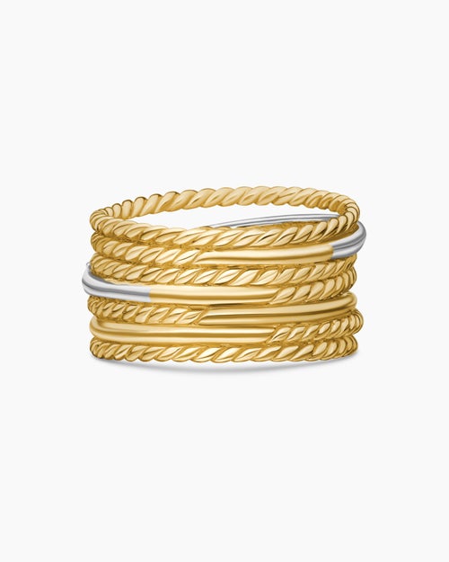 Womens Crossover Ring in 18K Yellow Gold with Diamonds, 12mm