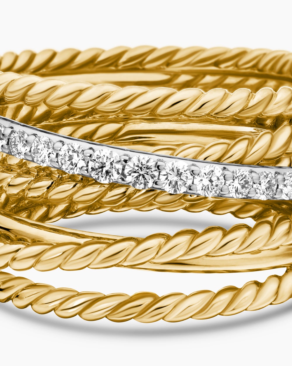 Womens Crossover Ring in 18ct Yellow Gold with Diamonds, 12mm