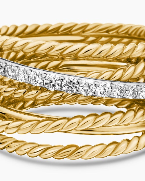 Womens Crossover Ring in 18ct Yellow Gold with Diamonds, 12mm