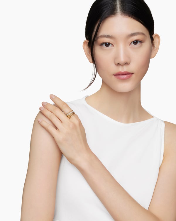 Bague Crossover en or jaune 18 carats et diamants, 12 mm