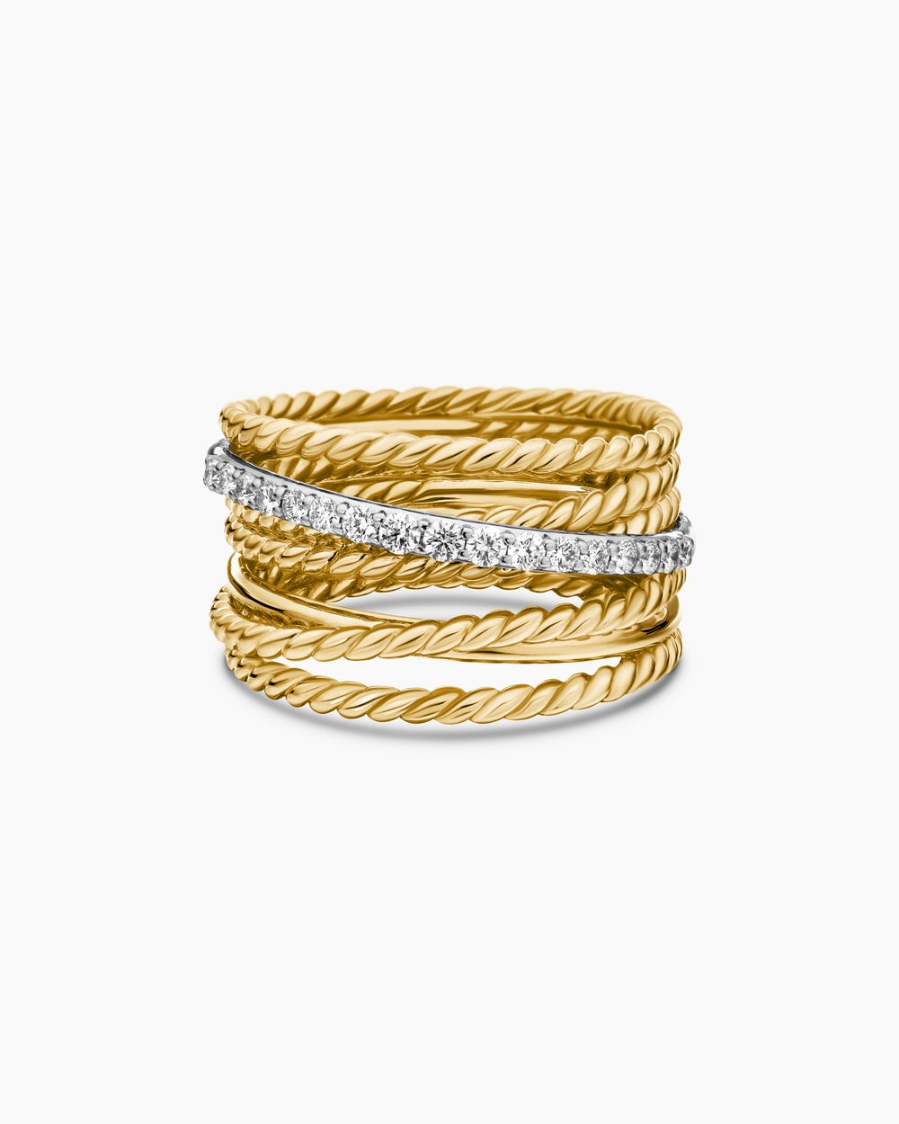 Womens Crossover Ring in 18ct Yellow Gold with Diamonds, 12mm