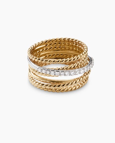 Crossover Ring in 18K Yellow Gold with Diamonds, 12mm