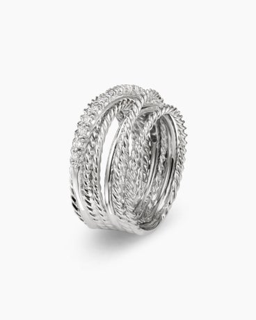 Crossover Ring in Sterling Silver with Diamonds, 12mm