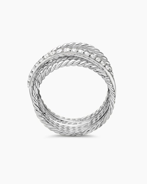 Womens Crossover Ring in Sterling Silver with Diamonds, 12mm