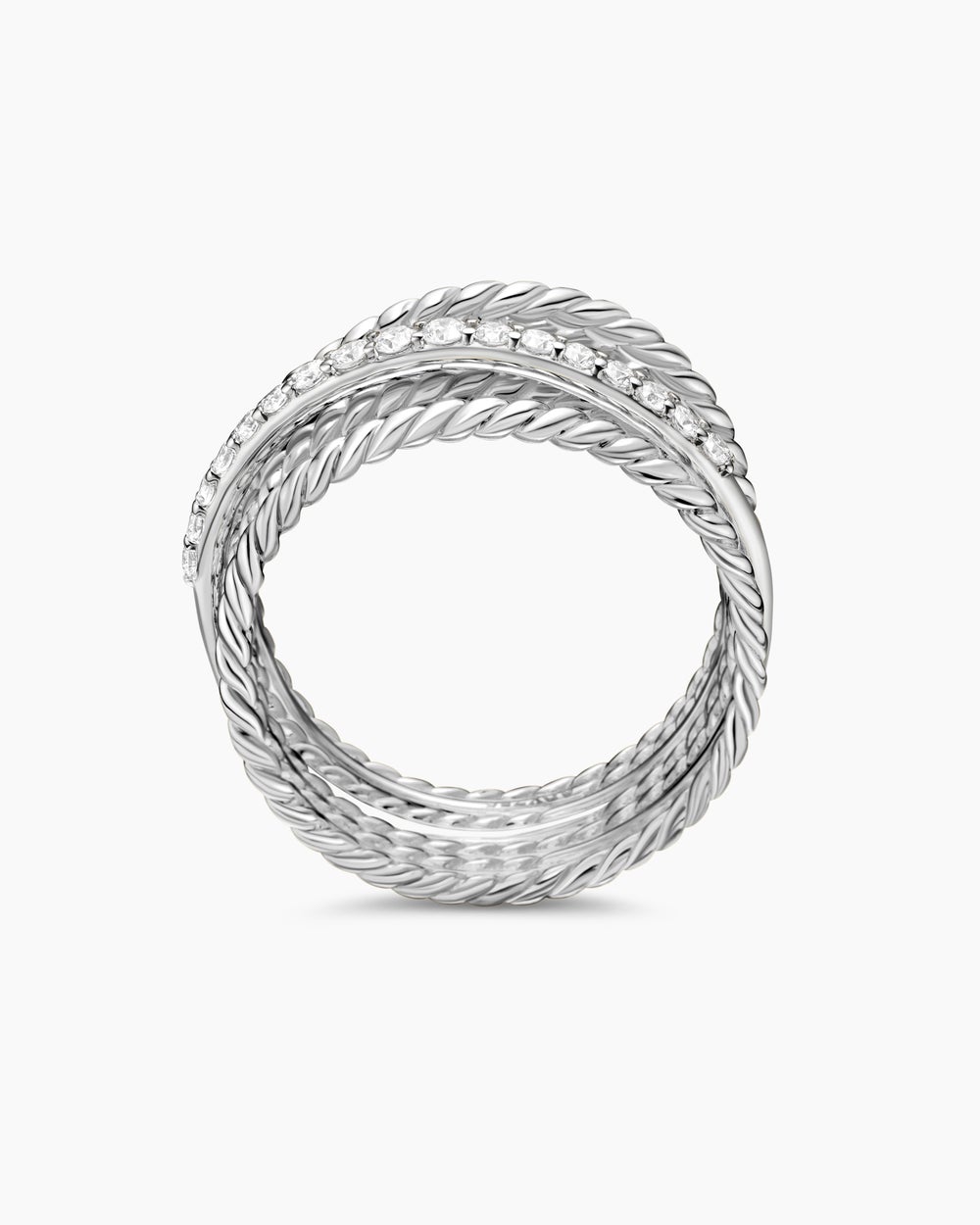 Womens Crossover Ring in Sterling Silver with Diamonds, 12mm