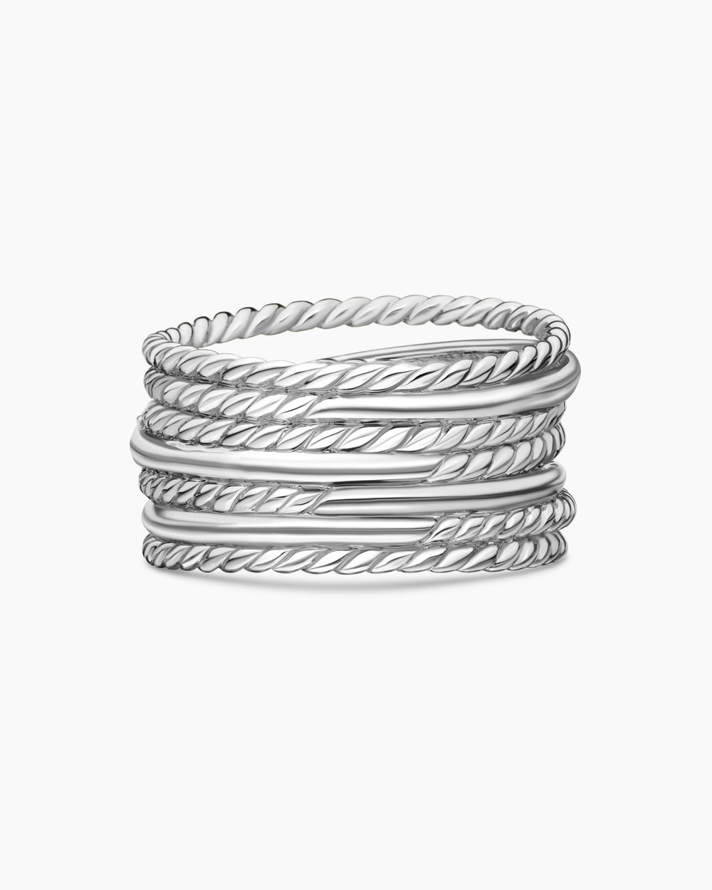 Womens Crossover Ring in Sterling Silver with Diamonds, 12mm