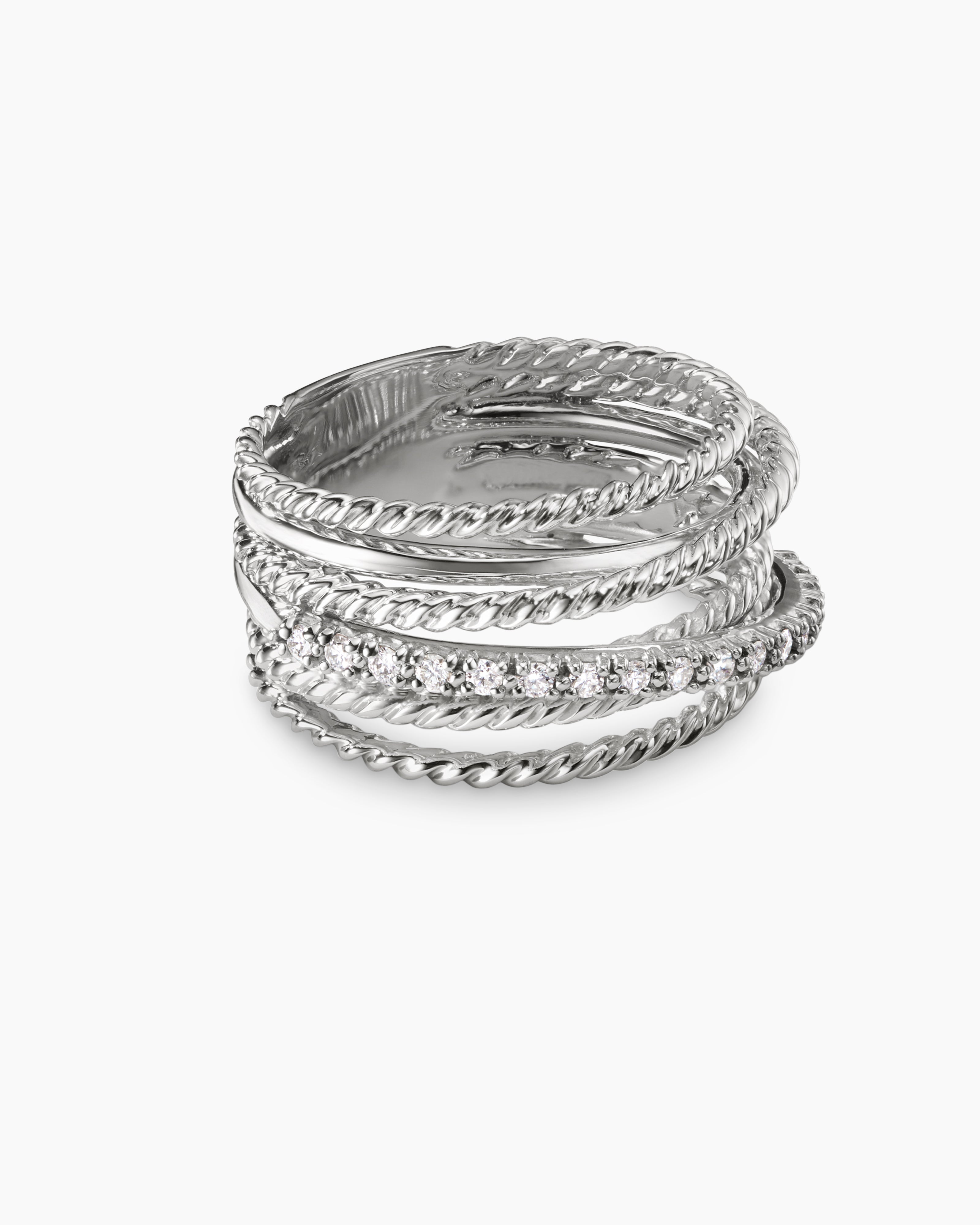 Cable Loop Band Ring in Sterling Silver with Diamonds, 7mm | David
