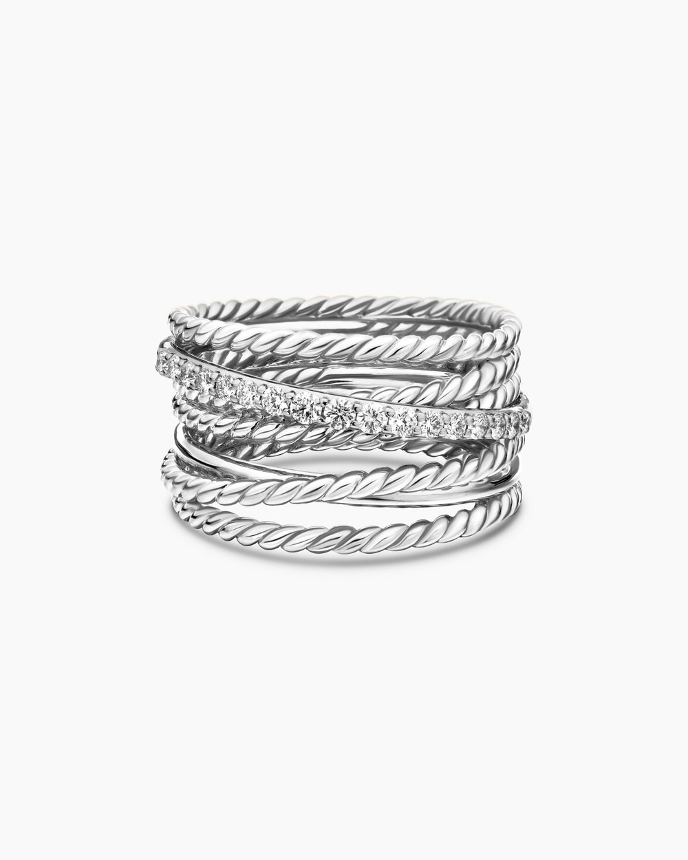 Womens Crossover Ring in Sterling Silver with Diamonds, 12mm
