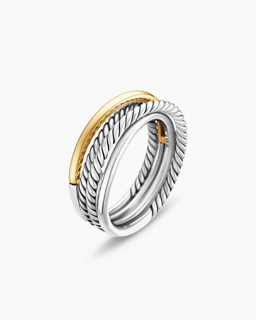 Womens Crossover Band Ring in Sterling Silver with 18ct Yellow Gold, 6.8mm