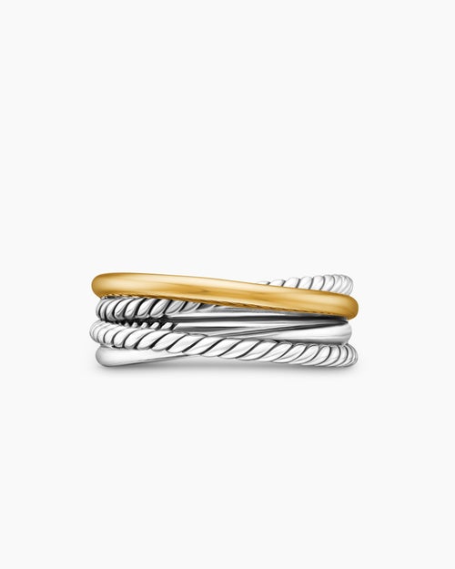 Womens Crossover Band Ring in Sterling Silver with 18ct Yellow Gold, 6.8mm