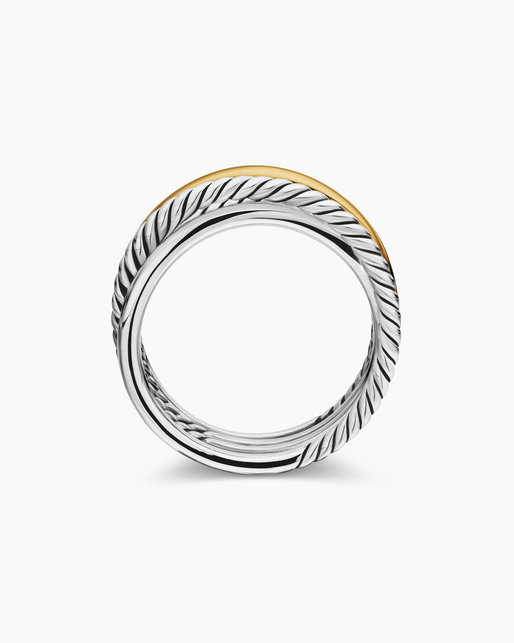 Womens Crossover Band Ring in Sterling Silver with 18K Yellow Gold, 6.8mm