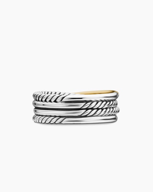 Womens Crossover Band Ring in Sterling Silver with 18K Yellow Gold, 6.8mm