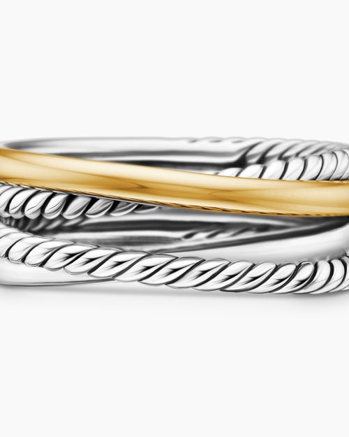 Womens Crossover Band Ring in Sterling Silver with 18K Yellow Gold, 6.8mm