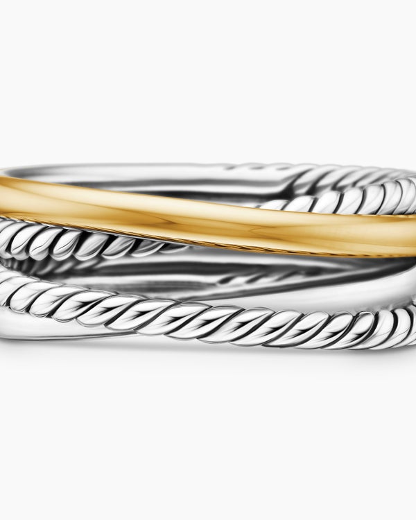 Anneau Crossover en argent massif avec or jaune 18 carats, 6,8 mm